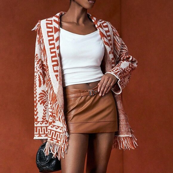 Multicolor Elegant Womens V-Neck Belted Sweater Cardigan - Picture 4 of 6